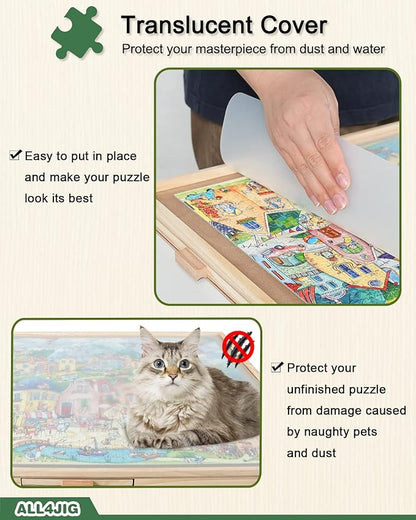 ALL4JIG 2000 Pieces Rotating Puzzle Board with 6 Drawers and Cover,28"x40"Portable Wooden Jigsaw Puzzle Table for Adults,Lazy Susan Spinning Puzzle Boards Birthday Gift for mom