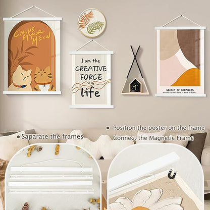 Artmag Magnetic Poster Hanger Frame, 26x38 26x37 26x20 Light Wood Wooden Magnet Canvas Artwork Print Poster Hangers Frames Hanging Kit (White, 26")