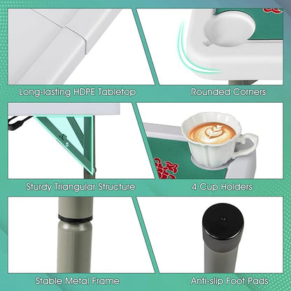 Giantex Folding Mahjong Table, 35" Square Card Table with Cup Holders, Removable Noise Reduction Mat, HDPE Tabletop, 4-Player Portable Domino Tables for Poker Blackjack Board Game (Green)