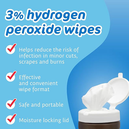 The Pharma-C Company - 3% Hydrogen Peroxide Wipes [6 pack - 40ct canisters] - First Aid. H202 Skin Safe Antiseptic Wound Cleaner.