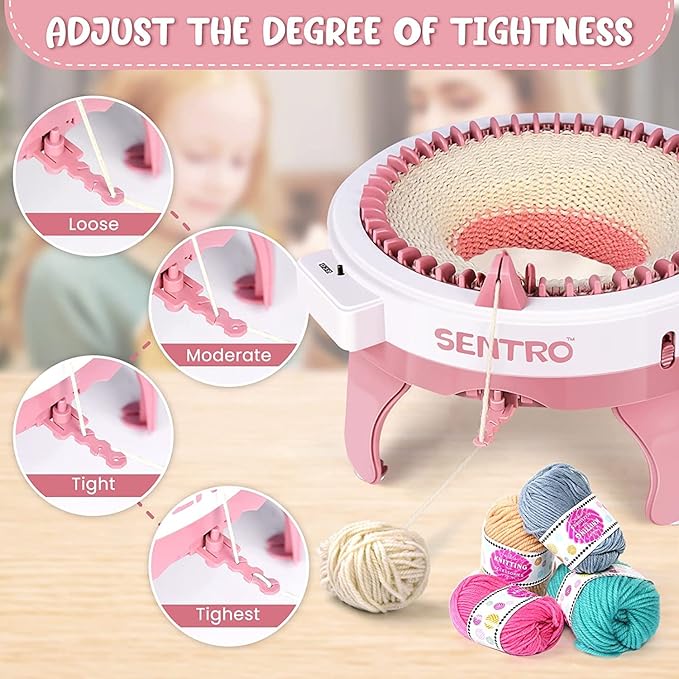 SENTRO 48 Needles Knitting Machine with Row Counter and Plain/Tube Weave Conversion Key, Efficiently DIY Scarf Hat Sock (48 Pink)