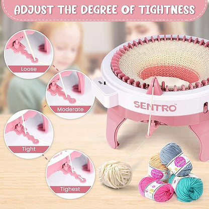 SENTRO 48 Needles Knitting Machine with Row Counter and Plain/Tube Weave Conversion Key, Efficiently DIY Scarf Hat Sock (48 Pink)