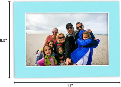 8.5x11 Mat Bevel Cut for 7x9 Photos - Acid Free Aquamarine Blue Precut Matboard With Backing Board and Crystal Clear, Self Seal Photo Mat Bag - For Pictures, Photos, Framing - 4-ply Thickness