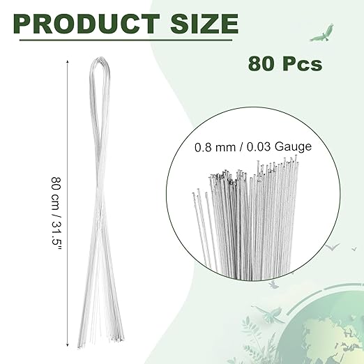 PATIKIL 32 Inch 22 Gauge Floral Stem Wire, 2 Pack/80 Pieces Bouquet Stem Paper Wrapped for DIY Crafts Flower Arrangements, Silver Tone