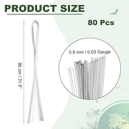 PATIKIL 32 Inch 22 Gauge Floral Stem Wire, 2 Pack/80 Pieces Bouquet Stem Paper Wrapped for DIY Crafts Flower Arrangements, Silver Tone