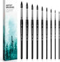 Watercolor Brushes Professional, Fuumuui 9Pcs Synthetic Squirrel Paint Brush Set for Adults Round Pointed Detail to Mop for Watercolor Gouache Acrylic Ink Painting