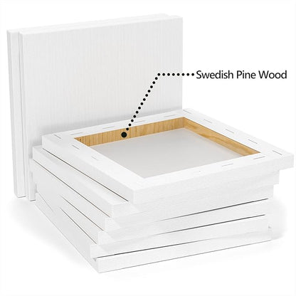 GOTIDEAL Stretched Canvases for Painting, 12x12" Inch Set of 7, Primed White - 100% Cotton Blank Art Square Canvas Boards for Painting for Acrylic Pouring, Oil Paint Dry & Wet Art Media