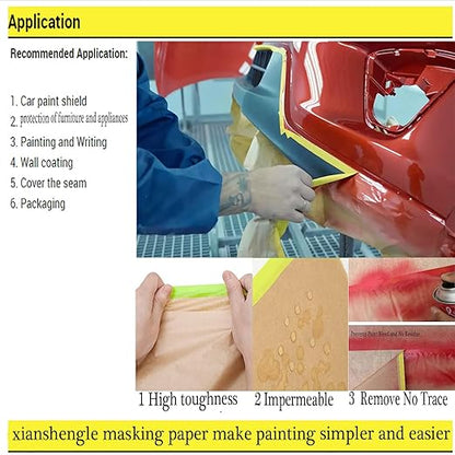 Paint Masking Paper with Adhesive,20 inch x 50 Feet Painters Paper Roll, Tape and Drape Painters Paper, for Auto Body Masking, Wall Covering and Paint Masking (3Rolls)