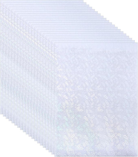 PATIKIL 11.7x8.3" Holographic Sticker Paper, 20Sheets A4 Polypropylene Self-Adhesive Transparent Waterproof Laminate Overlay Film for Photo Cards Scrapbook Decorations, Christmas Ribbon