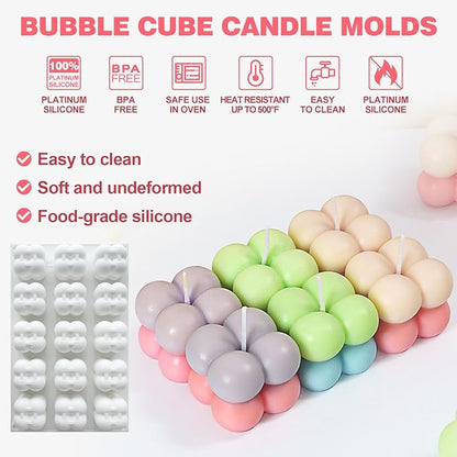 JDH 3D Bubble Candle Silicone Molds 15 Cavity Cube Silicone Candle Molds Soap Mold for Candle Making,Soap Making Bubble Cake Mold Baking Mousse Cake Dessert Jelly Ice Cream