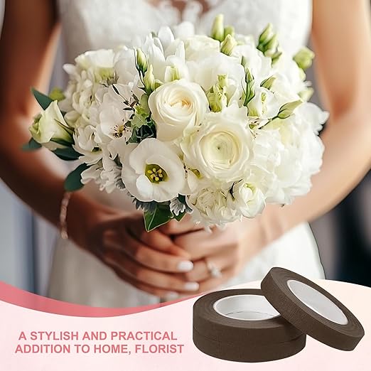 MECCANIXITY 3 Rolls Floral Tapes, 30 Yard x 1/16 in Florist Crepe Flowers Bouquets Tape Adhesive Waterproof for Flower Arranging Wrapping, Coffee