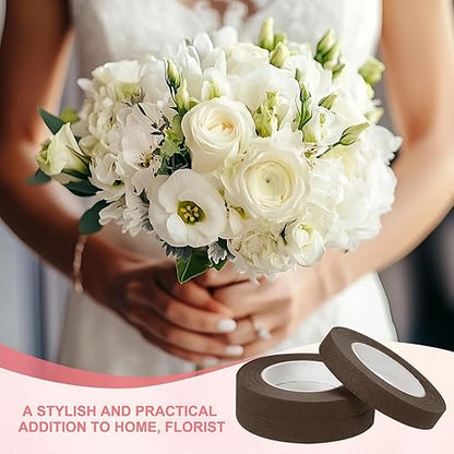 MECCANIXITY 3 Rolls Floral Tapes, 30 Yard x 1/16 in Florist Crepe Flowers Bouquets Tape Adhesive Waterproof for Flower Arranging Wrapping, Coffee