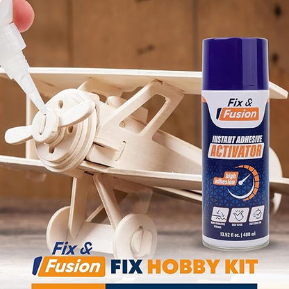 FIX & FUSION Activator Spray (13.5 Fl Oz), Instant Cure Accelerator for Cyanoacrylate (CA) Super Glue for Wood, Plastic, Rubber, Granite, and DIY & Professional, Accelerates Bonding Strength, (6 Pack)