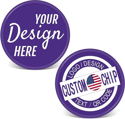 500 Personalized Plastic Chips, Custom Poker Chip, Print Your Logo Image or Text, Good for Golf Ball Markers, Challenge Coins, Business Cards, Drink Tokens