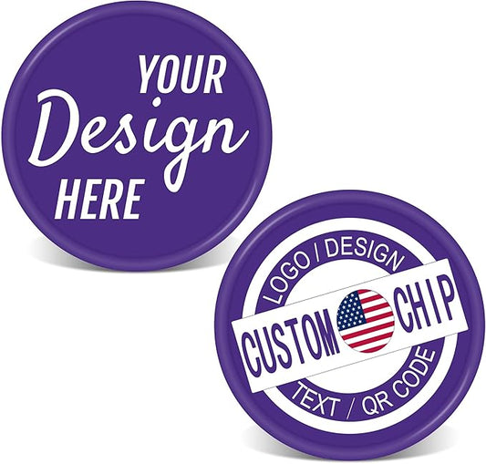 500 Personalized Plastic Chips, Custom Poker Chip, Print Your Logo Image or Text, Good for Golf Ball Markers, Challenge Coins, Business Cards, Drink Tokens