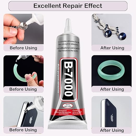 B7000 Jewelry Glue for Jewelry Making, FITTDYHE 2PCS 50ML/1.69 fl oz Clear B-7000 Glue Rhinestone, Multipurpose Super Adhesive for Phone Repair Nail Art Wood Glass Charms