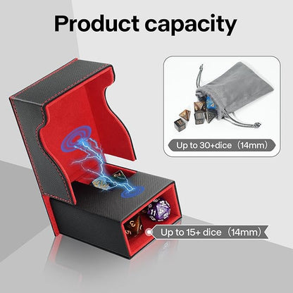 Dice Roller Tower, Premium DND Magnetic Dice Tray, Foldable PU Leather Dice Tower RPG Gifts for Dungeons and Dragons MTG Dm & Player Black/Red