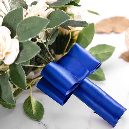 Humphrey's Craft 1-1/2 Inch Cobalt Blue Double Faced Satin Ribbon - 25 Yards Variety of Color for Crafts Gift Wrapping Bows Bouquet Decoration Sewing Christmas Tree Wedding Invitation Card.