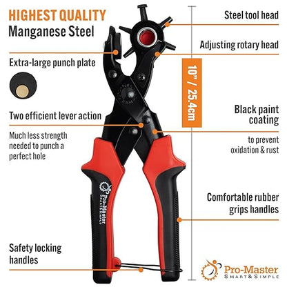 Professional Heavy Duty Belt Hole Puncher for Leather, Multi-Size Rotary Leather Hole Punch Tool Set with Ergonomic Handles for Easy, Precise Belt Fixes, Straps, Collars, Bags, Shoes, DIY Crafts