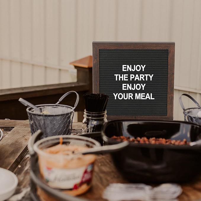 PATIKIL Felt Letter Board, 10x10Inches Black White Wooden Changeable Message Board with Storage Bag Stand for Kitchen Menu Classroom Farmhouse Decor Notes, White Letter