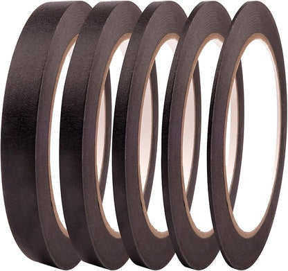 5 Rolls Pinstripe Tape - Masking Tape 1/16", 1/8", 1/4", 1/2", 3/4" - Thin Painters Masking Automotive Tape for DIY, Car, Auto, Paint, Art, Tumblers (Black)