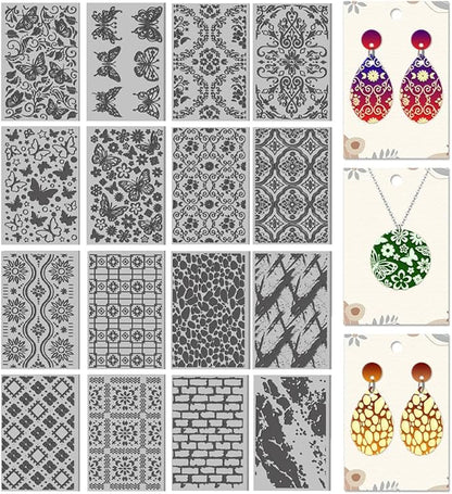 CHGCRAFT 16 Sheets Flower and Butterfly Clay Texture Mat Vintage Pattern Polymer Clay Texture Sheets DIY Tools for Pottery Earring Jewelry Making Stamp Engraving Machines, 4x2.6inch