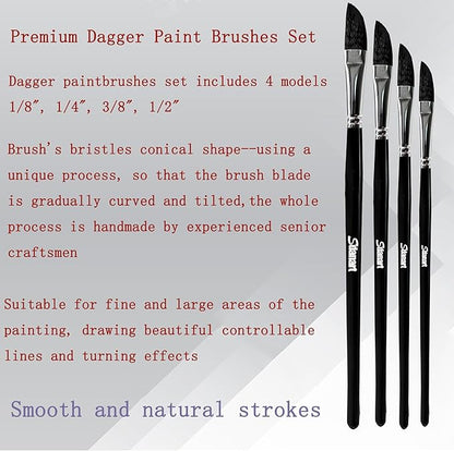 4PCS Dagger Striper Brush Set, Premium Dagger Paint Brushes Set, Professional Dagger Brush for Watercolor Acrylic Oil Gouache, Pinstriping Brush Set ，Dagger Striper Watercolor Paint Brush