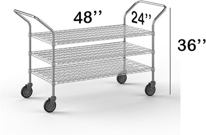 24" W x 48" L x 36" H Chrome Heavy Duty Utility Cart | 3-Tier | NSF Commercial Storage Rack Mobile Unit | Storage and Mobility Solution for Your Business