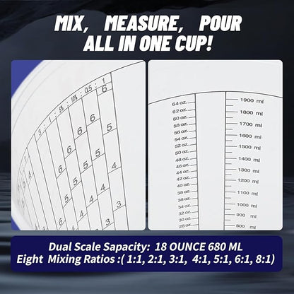 15 PACK Paint Mixing Cups by KEHE REFINISH,64 oz (1900ml),Disposable or Reusable Plastic Measuring Cups with Lids for Liquids, Paints, Resin, Epoxy, Art,Ratios 1:1,2:1, 3:1, 4:1,5:1,6:1,7:1,8:1