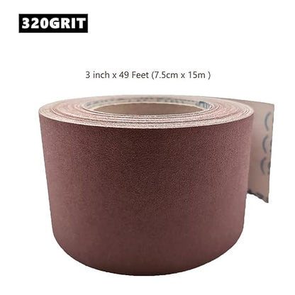 320 Grit Sandpaper Roll, 3 Inch x 49 Feet Emery Cloth Roll Aluminum Oxide Abrasive Paper Roll Continuous Sandpaper for Metalworking, Woodworker, Furniture Repair, Sanding Automotive Plumbing