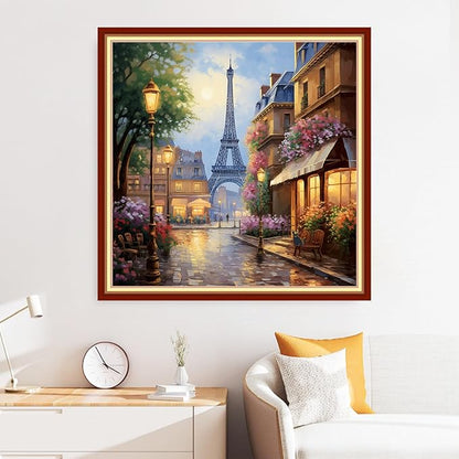 Disxvivy Cross Stitch Stamped Full Embroidery Kits DIY 11CT Cotton Thread Printed DIY Needlepoint Kits Craft Needlework Set Cross-Stitch Stamped Sets-Flower Street Tower 18x18 inch