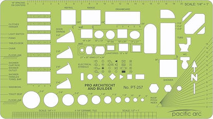 Pacific Arc, Architects & Builders Template, 1/4 in Scale, Drawing aid Stencil for Professional or School Work, Size 5.125 x 9.25 in.