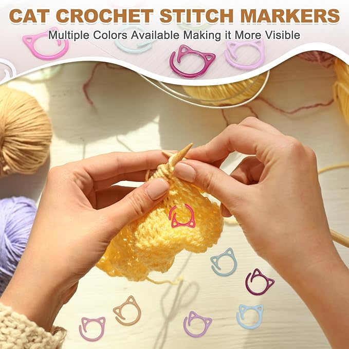PATIKIL Cat Crochet Stitch Markers, 12 Pack Stitch Marker for Knitting Crocheting Supplies Cute Metal Spiral Knit Clip Ring Counters for Crochet Yarn DIY Crafts, Black