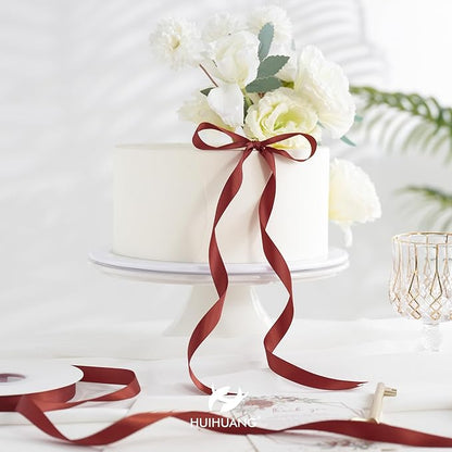HUIHUANG Rust Satin Ribbon 1/2 inch X 50 Yards Continuous Rust Red Double-Faced Satin Ribbon for Gift Wrapping, Bows, DIY Crafts, Flower Bouquet, Wedding Bridal Shower Decor, Flower Crowns