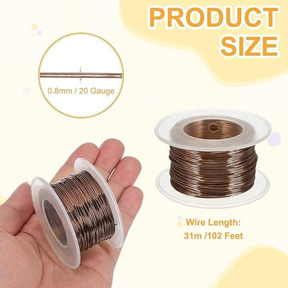 uxcell 20 Gauge / 0.8mm Anodized Aluminum Wire for Jewelry Craft Making, 102 Feet Bendable Flexible Wire for DIY Home Decor Gardening Sculpture, Bronze