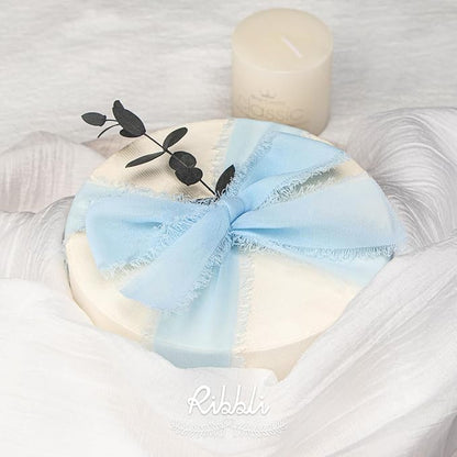 Ribbli Baby Blue Chiffon Ribbon 1-1/2 inch x 20 Yard Handmade Fringe Chiffon Silk Ribbon, Light Blue Ribbon for Wedding Invitations, Bridal Bouquets Wrapping, Flower Arrangement Decoration