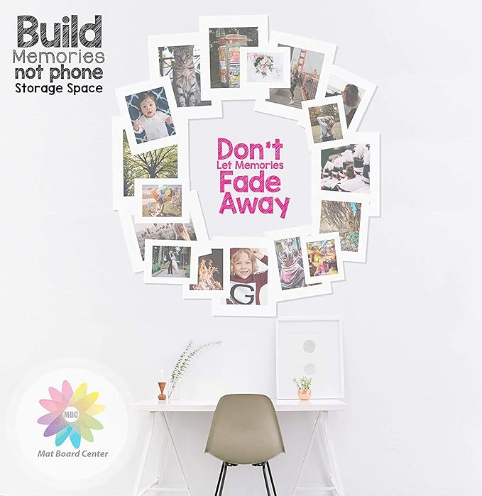 Mat Board Center, Pack of 20, 16x16 for 12x12 White Photo Picture Mats - Acid Free, 4-ply Thickness, White Core - for Pictures, Photos, Framing