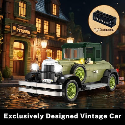 JMBricklayer Vintage Cars Building Sets for Adults with Lights 50001, Classic Retro Model Car Kits, Antique Cars Collectible Display Decorations, Building Toys Gifts for Men Women Boys Girls(1297 PCS)