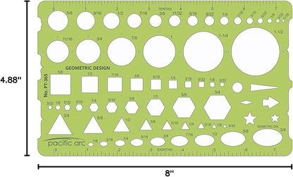 Pacific Arc - Template: Geometric Designer - Stencils for Drafting and Circle Drawing - Professional or School Work. - 4.875" x 8"