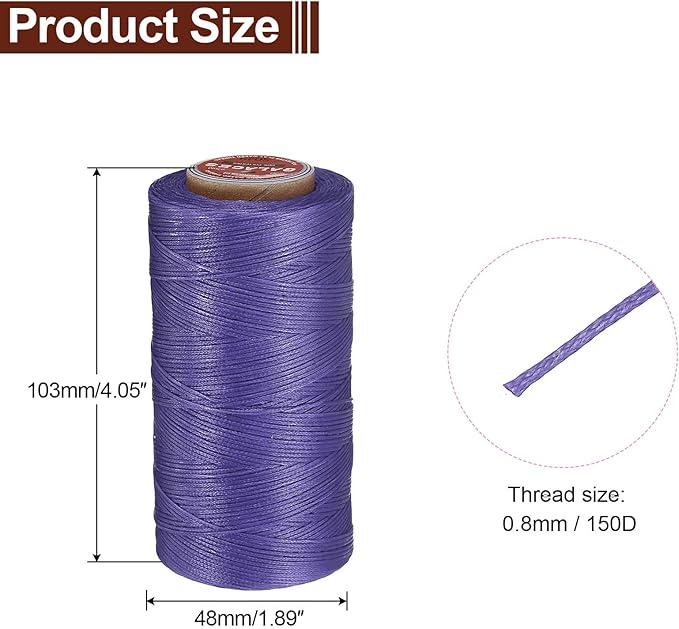 uxcell Flat Leather Sewing Waxed Thread, 270m / 295 Yards Polyester Wax String, 150D Wax Stitching Cord for Leather Crafts, Bookbinding, Bracelets Braided, Light Purple