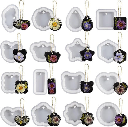 16 Pack Pendant Mold Earring Mold Rectangle Pendant - Resin Casting Silicone Molds for Home Decor & Candle Making Wave Spiral Mold