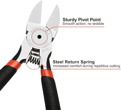 BOENFU 6 Inches Wire Cutters Heavy Duty Snips Flush Cut Side Cutters Pliers Metal Cutting Tool for Crafting, Floral, Artificial Flowers, Chicken Wire, Electrical, 1 Pack