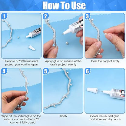 B-7000 Glue Clear for Rhinestone Crafts, Jewelry and Bead Adhesive B7000 Semi Fluid High Viscosity Glues for Clothes Shoes Fabric Cell Phones Screen Repair Metal Stone Nail Art Glass (4x15 ml/0.5 oz)