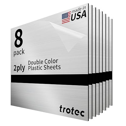 Trotec | Metallic Looking Acrylic Sheet | 12"x12"x1/16, 8 Pcs | Brushed Silver/Black | Metallic Finish - Scratch Resistant for Laser Engraving & Cutting,Printing,Glowforge,Name Plate | USA Made