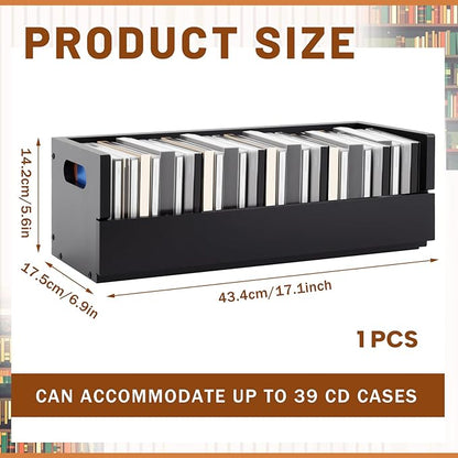 1 Set Wooden CD Storage Box Holder Shelf Cassette Tape Display Racks with Carrying Handles, Organizer Shelf for Movie Cases, DVDs, Each Set Can Store up to 36 Pcs CDs (Black)