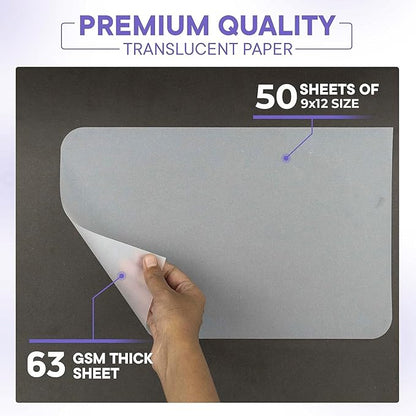 Xulmar Tracing Paper 9x12 63 GSM - Pack of 50 Sheets Tracing Paper for Sewing Patterns, Drawing Overlays & Sketching on Art Paper & Sketch Book