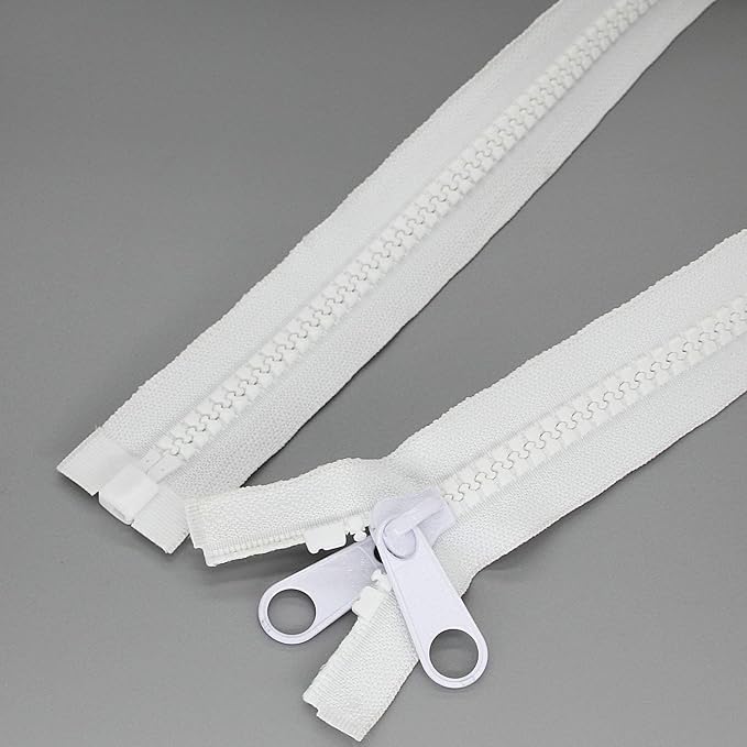 Leekayer 1PCS #10 84 Inch Heavy Duty Zippers for Sewing Separating Large Plastic Zippers White Tape with Double Pull Tab Slider, Sleeping Bag, Boat, Canvas, Cover, Trampoline, Dog Bed,Tent 213cm