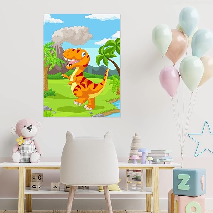 ASTARON Pin The Tail on The Dinosaur Party Game with 30 Tail Stickers for Dinosaur Birthday Party Supplies Pin Game, Boys Party Dinosaur Favors Decorations for Christmas