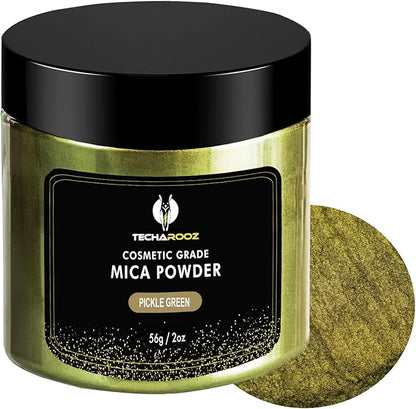 Pickle Green Mica Powder for Epoxy Resin 56g / 2oz. Jar - Techarooz 2 Tone Resin Dye Color Pigment Powder for Lip Gloss, Nails, Colorant for Slime Bath Bombs Soap Making & Polymer Clay