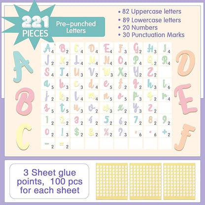 221 Pcs Bulletin Board Letters Round Alphabet Number Punctuation Symbol Combo Letter Cutouts Classroom Decoration for School Classroom Chalkboard Poster Board(Macaron Italic)